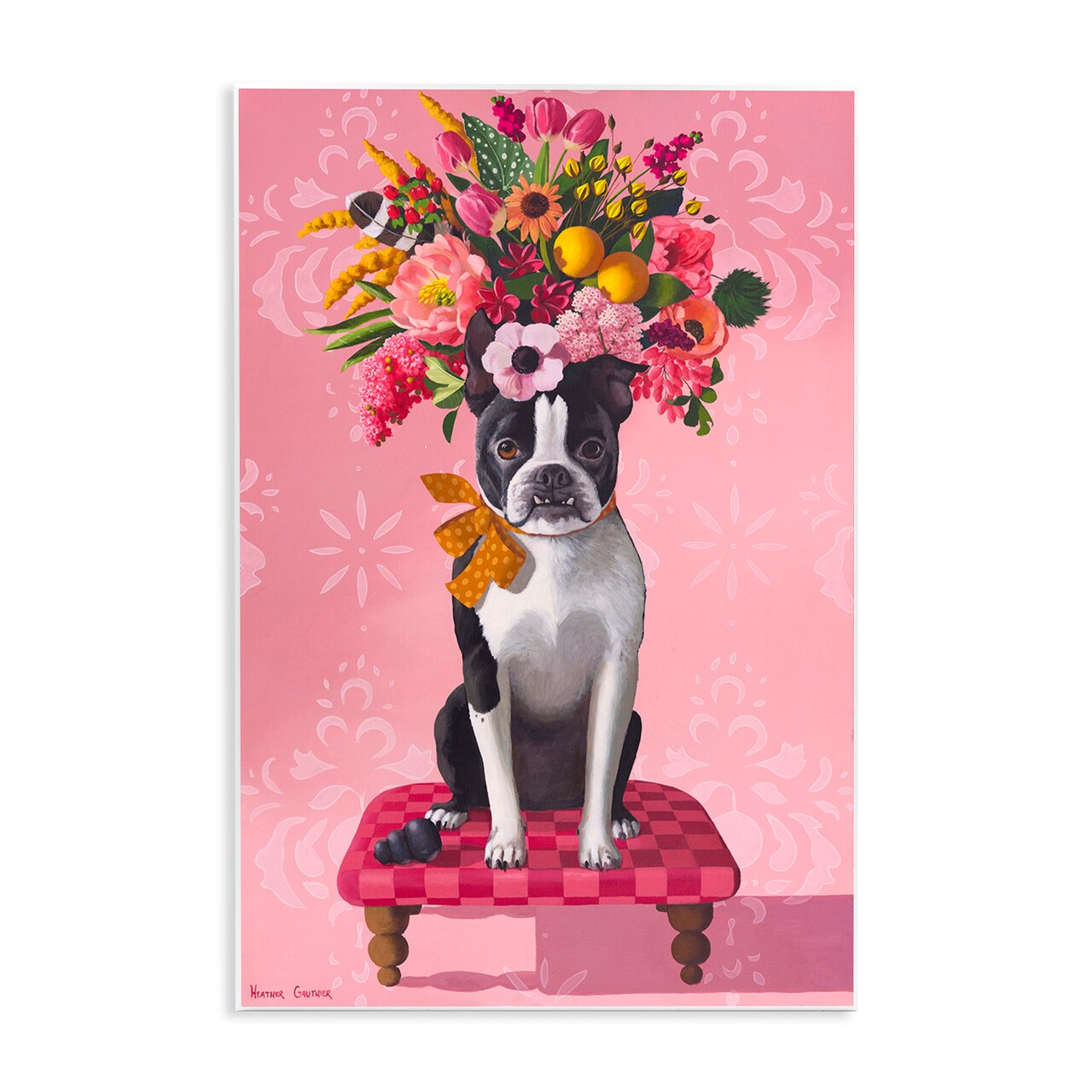 Stupell Industries Bulldog & Pink Bouquet Wall Plaque Design by Heather Gauthier